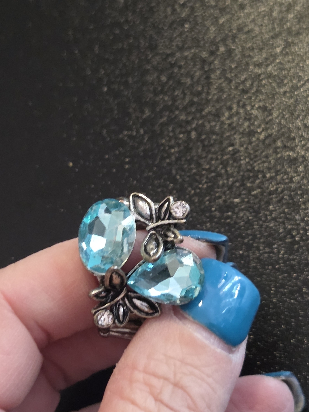 paparazzi Aqua Crystal Floral Statement Ring - Adjustable